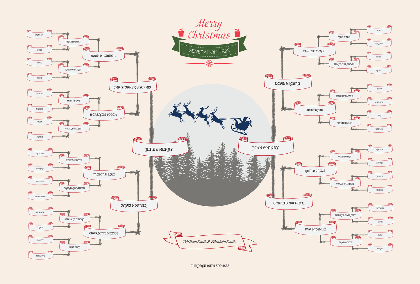 6-Generation-family-tree – Santa Riding Reindeer Theme (Digital)