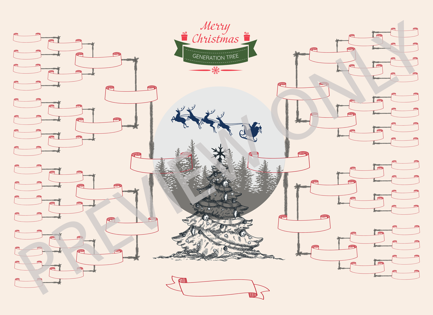 6-Generation-family-tree – Combine Christmas Tree and Santa Riding Reindeer Theme (Digital)