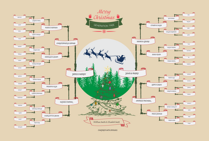 6-Generation-family-tree – Combine Christmas Tree and Santa Riding Reindeer Theme (Digital)