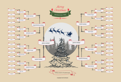 6-Generation-family-tree – Combine Christmas Tree and Santa Riding Reindeer Theme (Digital)
