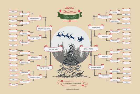 6-Generation-family-tree – Combine Christmas Tree and Santa Riding Reindeer Theme (Digital)