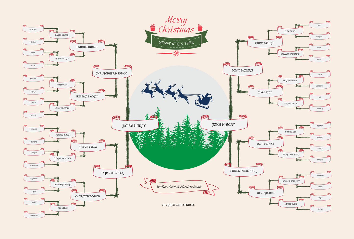 6-Generation-family-tree – Santa Riding Reindeer Theme (Digital)