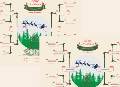 4-Generation-family-tree – Combine Christmas Tree and Santa Riding Reindeer Theme (Digital)