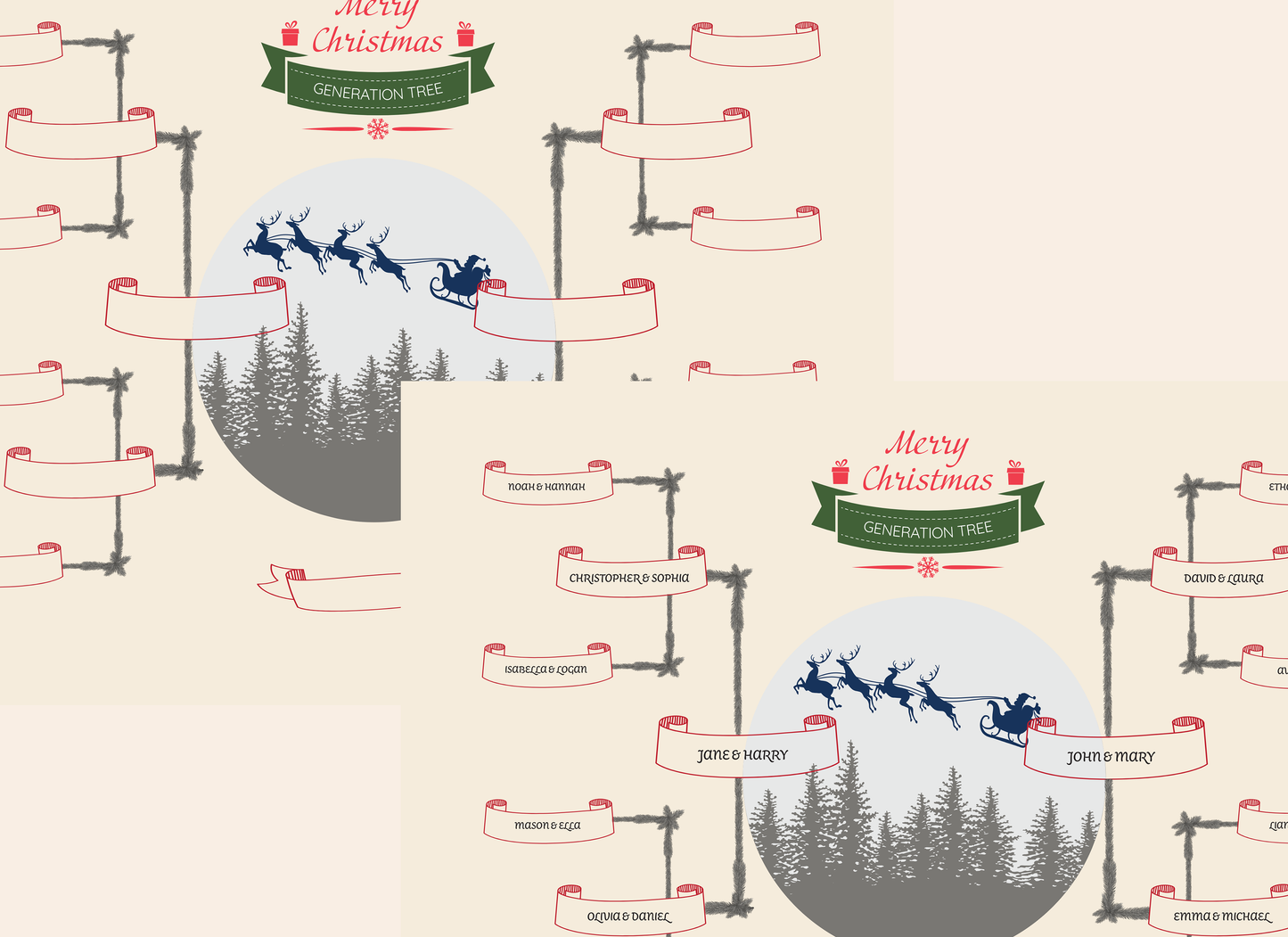 4-Generation-Family-Tree – Santa Riding Reindeer Theme (Digital)