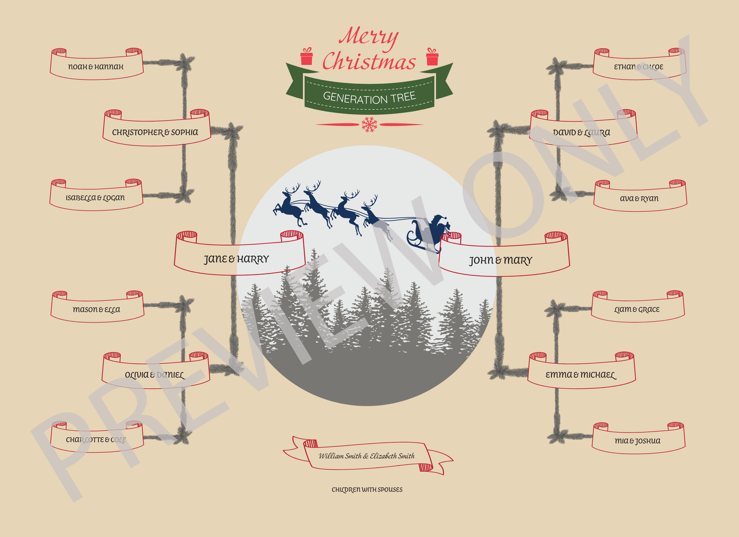 4-Generation-Family-Tree – Santa Riding Reindeer Theme (Digital)