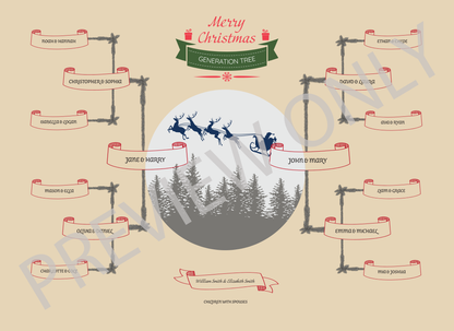 4-Generation-Family-Tree – Santa Riding Reindeer Theme (Digital)