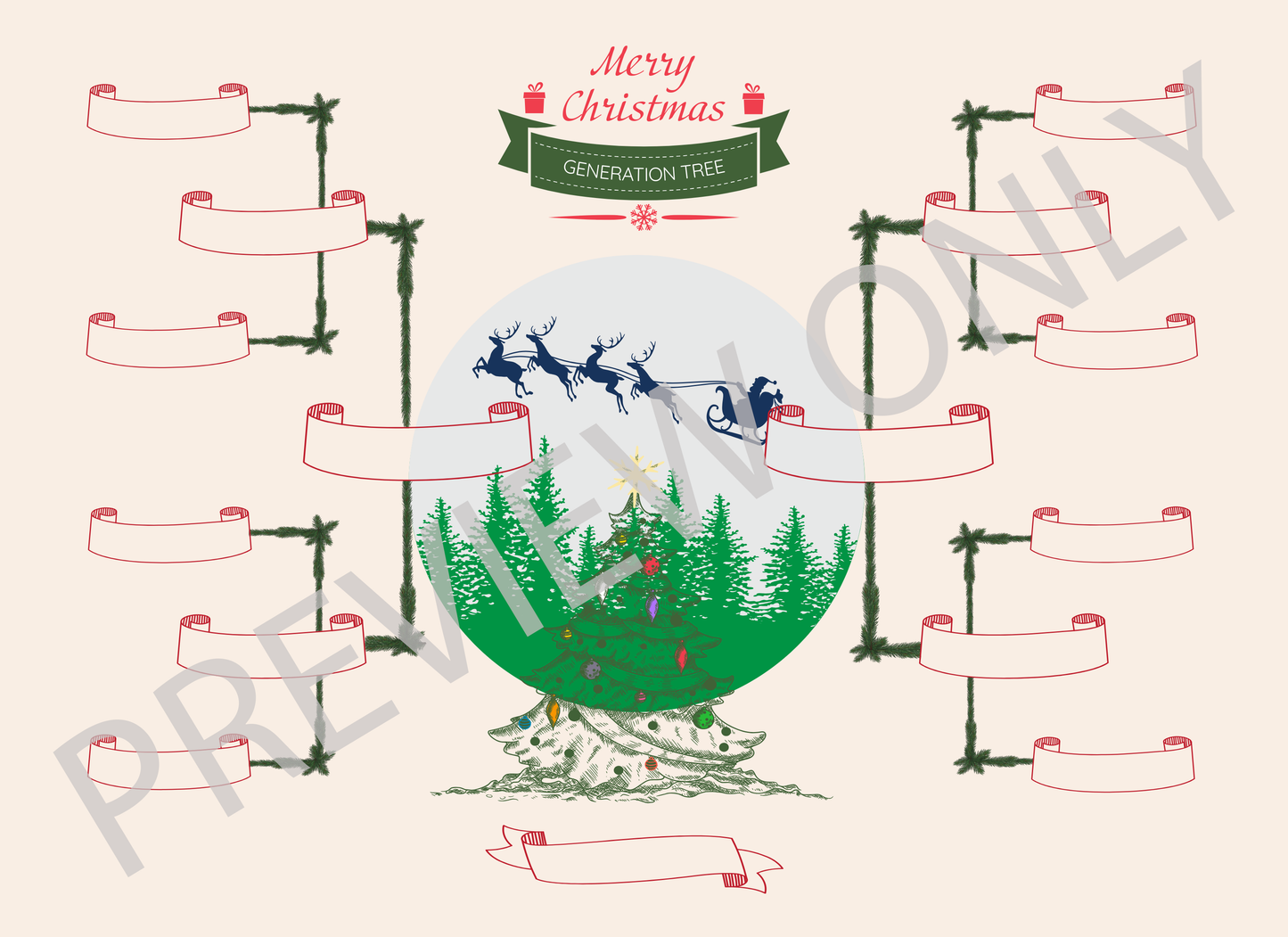 4-Generation-family-tree – Combine Christmas Tree and Santa Riding Reindeer Theme (Digital)
