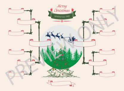 4-Generation-family-tree – Combine Christmas Tree and Santa Riding Reindeer Theme (Digital)