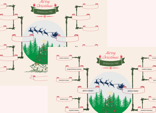 4-Generation-family-tree – Combine Christmas Tree and Santa Riding Reindeer Theme (Digital)