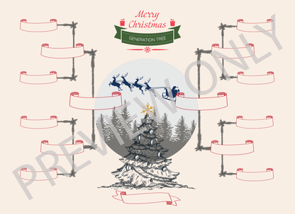 4-Generation-family-tree – Combine Christmas Tree and Santa Riding Reindeer Theme (Digital)