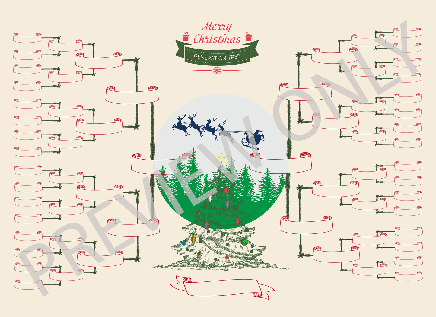 6-Generation-family-tree – Combine Christmas Tree and Santa Riding Reindeer Theme (Digital)