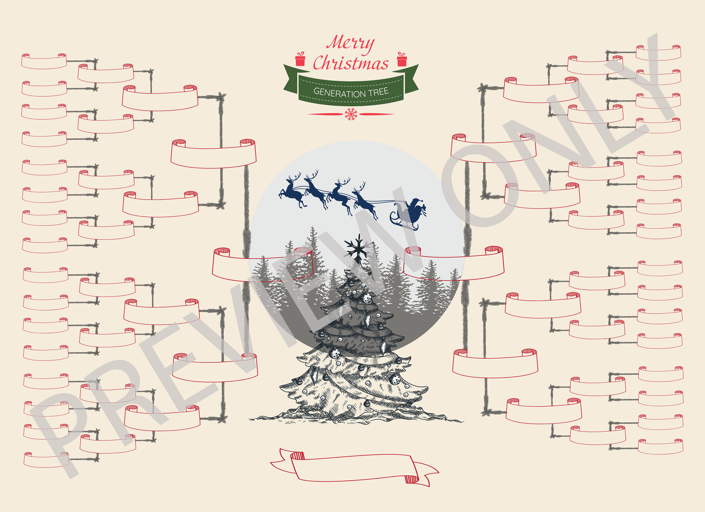 6-Generation-family-tree – Combine Christmas Tree and Santa Riding Reindeer Theme (Digital)