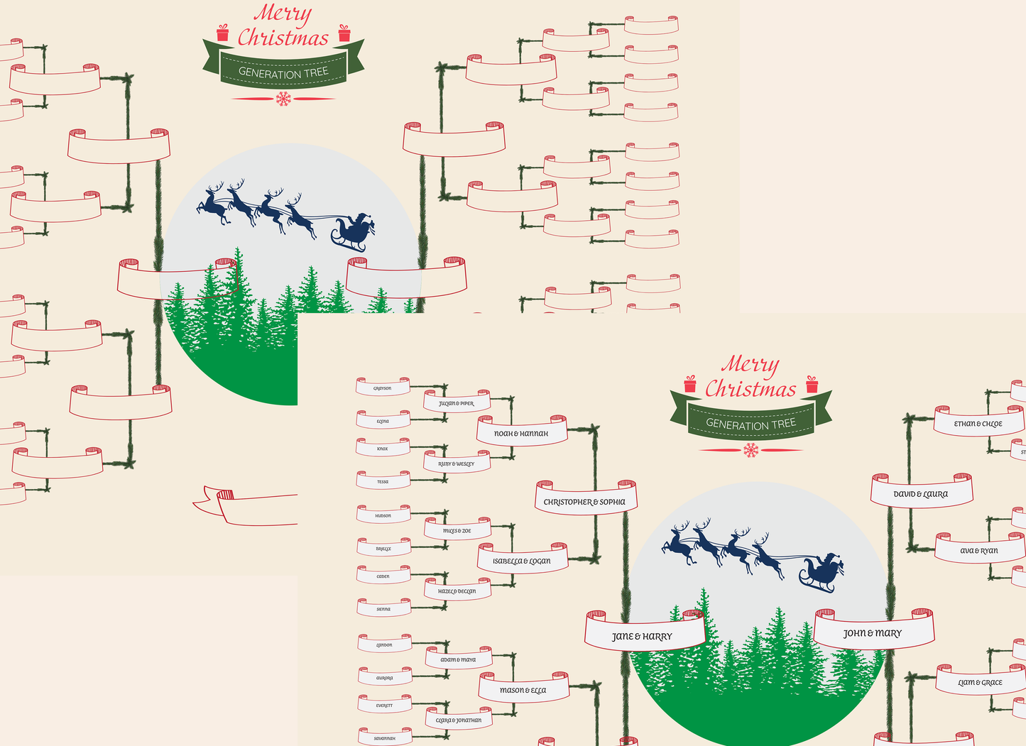 6-Generation-family-tree – Santa Riding Reindeer Theme (Digital)