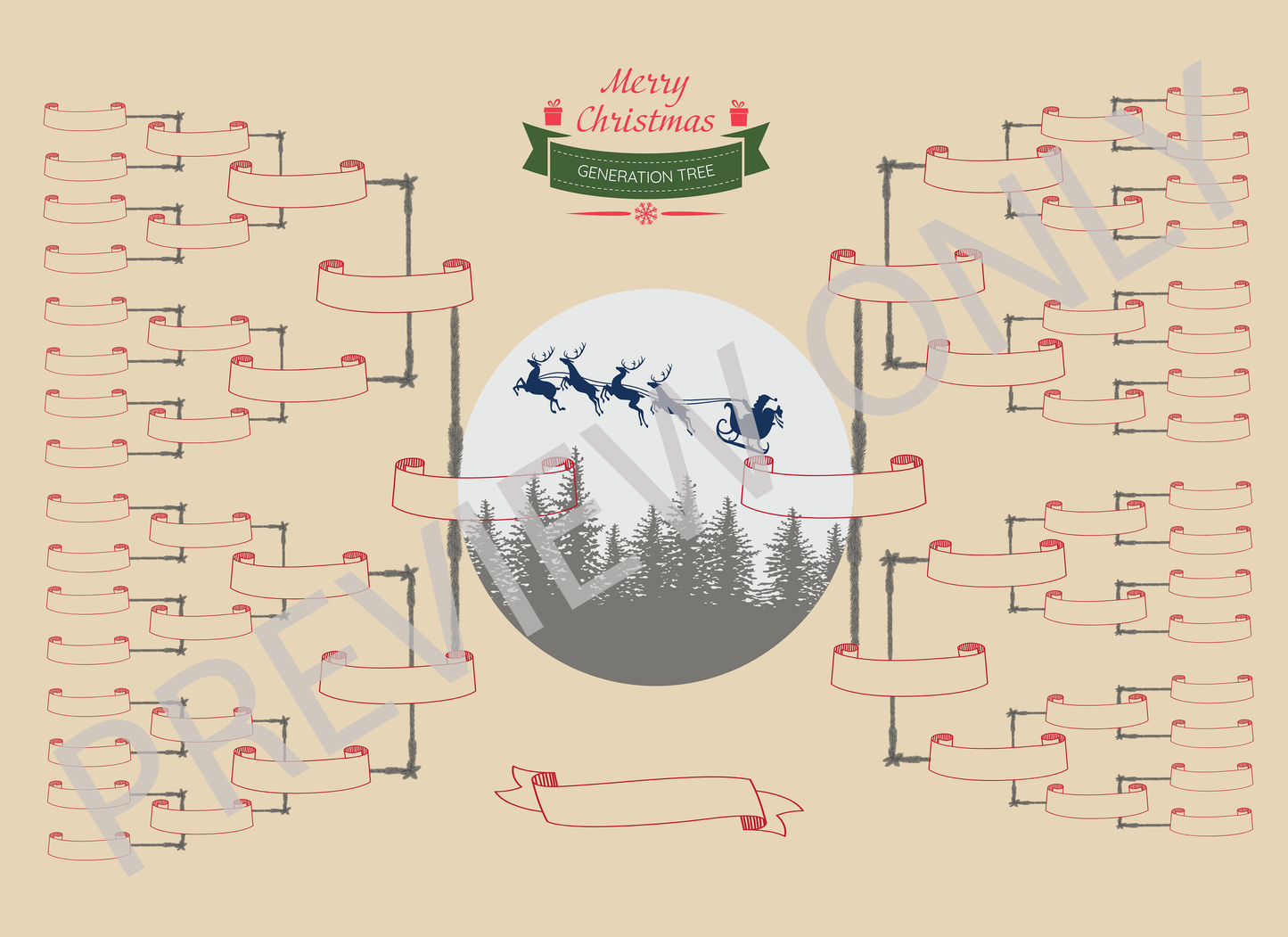6-Generation-family-tree – Santa Riding Reindeer Theme (Digital)