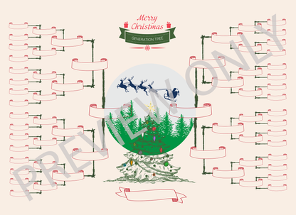 6-Generation-family-tree – Combine Christmas Tree and Santa Riding Reindeer Theme (Digital)