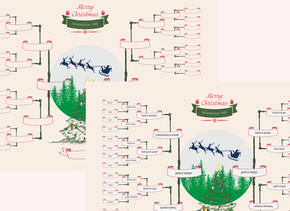6-Generation-family-tree – Combine Christmas Tree and Santa Riding Reindeer Theme (Digital)