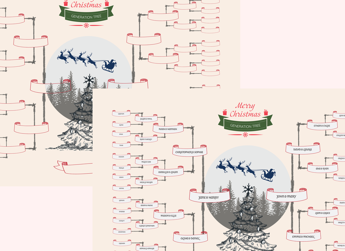 6-Generation-family-tree – Combine Christmas Tree and Santa Riding Reindeer Theme (Digital)