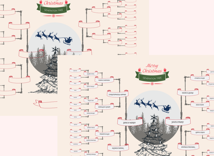 6-Generation-family-tree – Combine Christmas Tree and Santa Riding Reindeer Theme (Digital)