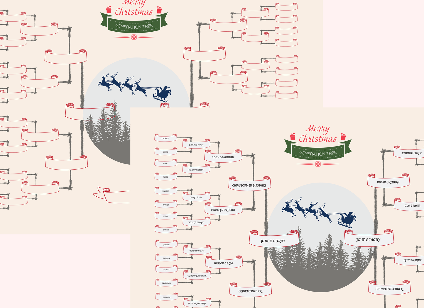 6-Generation-family-tree – Santa Riding Reindeer Theme (Digital)