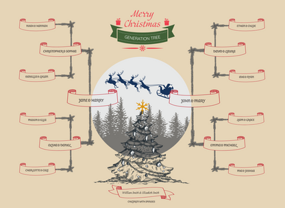 4-Generation-family-tree – Combine Christmas Tree and Santa Riding Reindeer Theme (Digital)