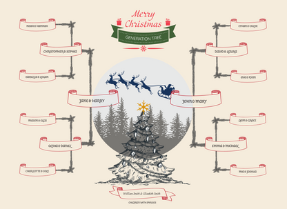 4-Generation-family-tree – Combine Christmas Tree and Santa Riding Reindeer Theme (Digital)