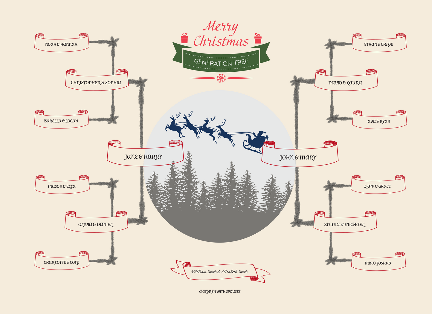 4-Generation-Family-Tree – Santa Riding Reindeer Theme (Digital)