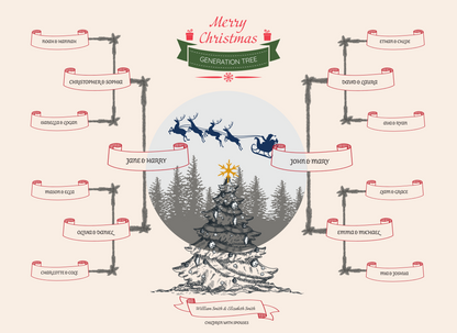 4-Generation-family-tree – Combine Christmas Tree and Santa Riding Reindeer Theme (Digital)