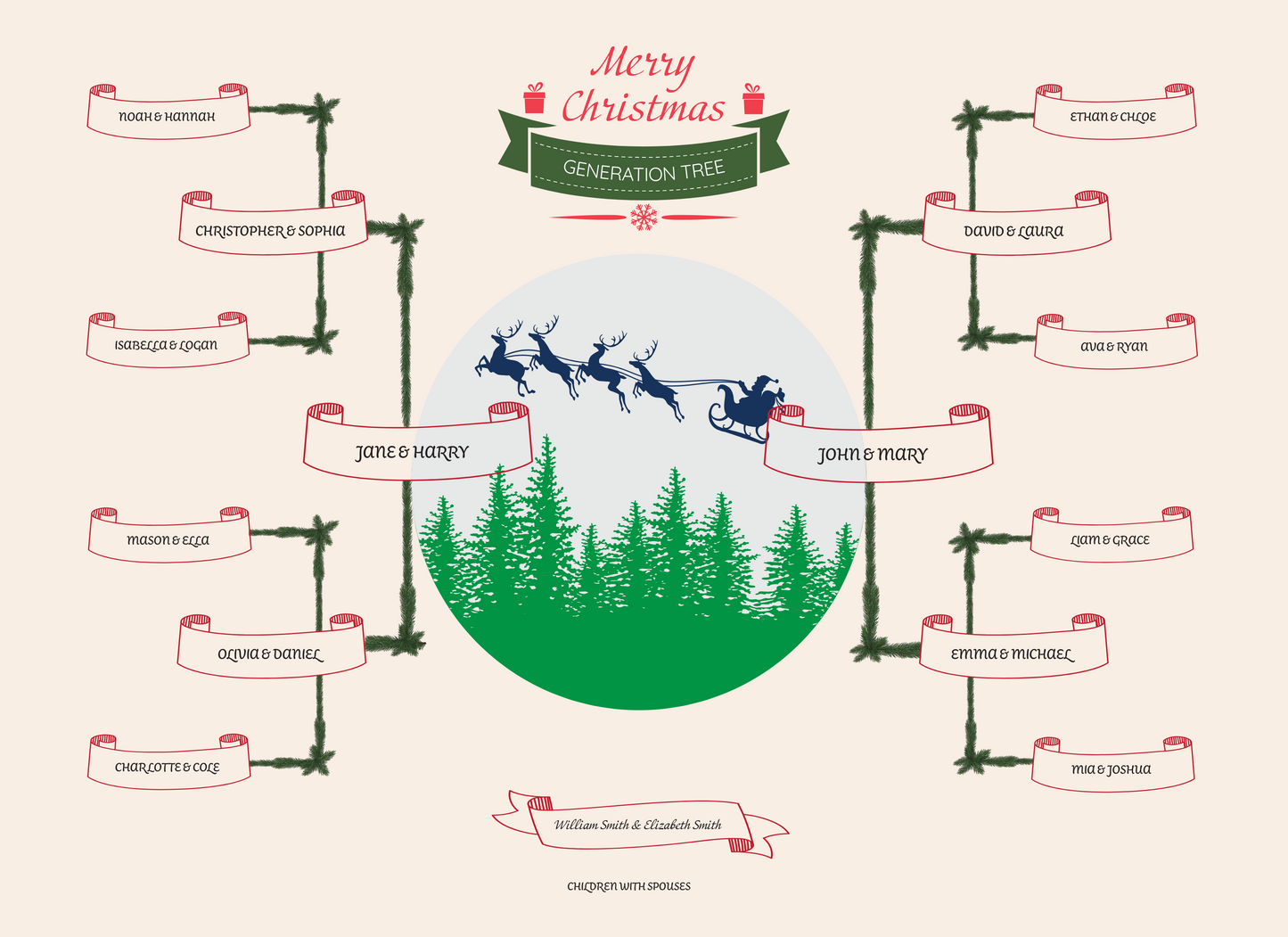 4-Generation-Family-Tree – Santa Riding Reindeer Theme (Digital)